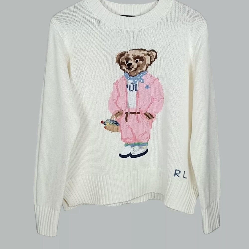 Ralph Lauren White Sweater with Bear Design